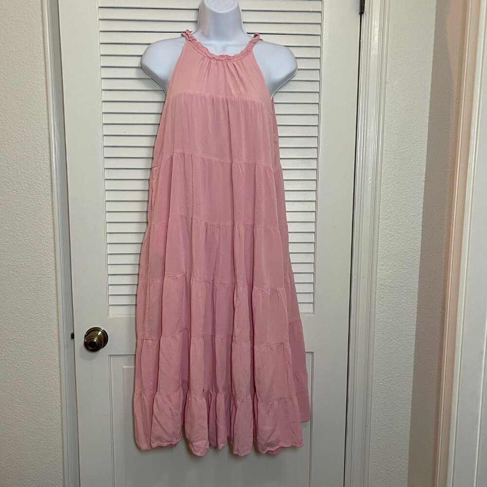HAEOF Pink Boho Halter Maxi Dress Tiered Flowy Pockets Size M - Picture 2 of 11